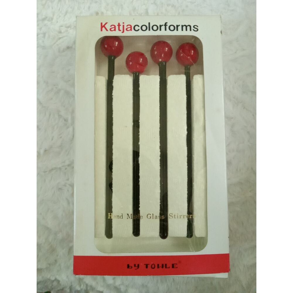 VINTAGE TOWLE HAND MADE GLASS STIRRERS Red Balls